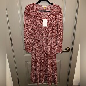 NEW DownEast Red and White Long Sleeve Dress